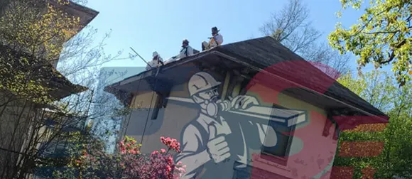 Asbestos roof removal in progress